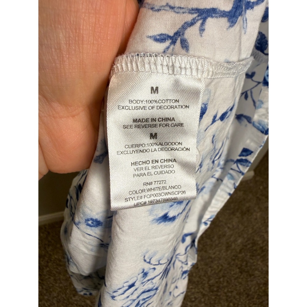 French Connection M Cotton Long Midi Dress Blue White Floral Coastal Cottage - Picture 9 of 10